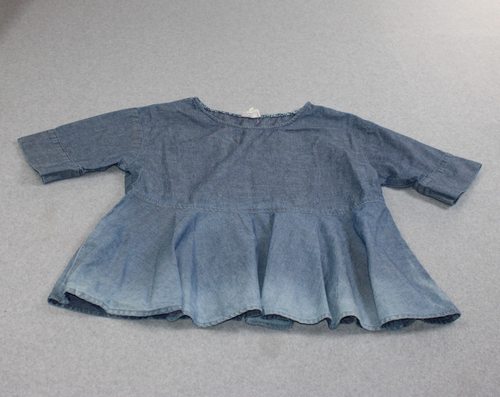AG Adriano Goldschmied Shirt Woman Large Blue Chambray Peplum Ombre Coastal Boho